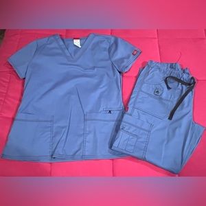 Women’s Dickies ceil blue scrub set, M top and PM pants.